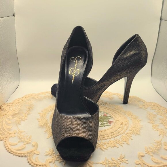 Jessica Simpson 9M Bronze Metallic Half Dor'say Peep Toe Pumps - Picture 1 of 5